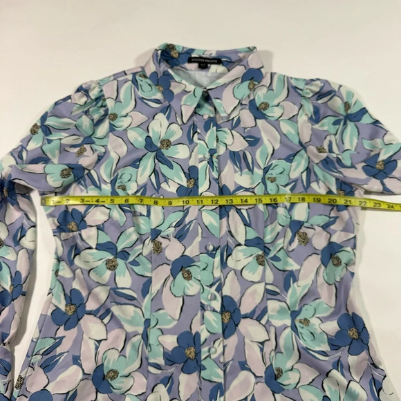 Boston Proper Lillies Print Shirt Victoria Chic Drama Sleeve Purple - Picture 5 of 6